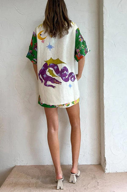 Heavenly | Print Blouse and Pocketed Shorts Set