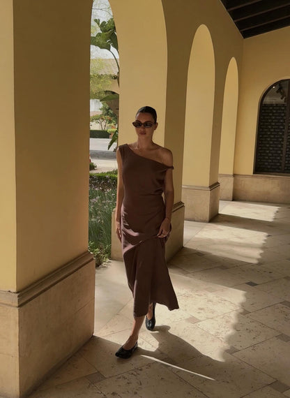 Brown Rise Linen Maxi Dress