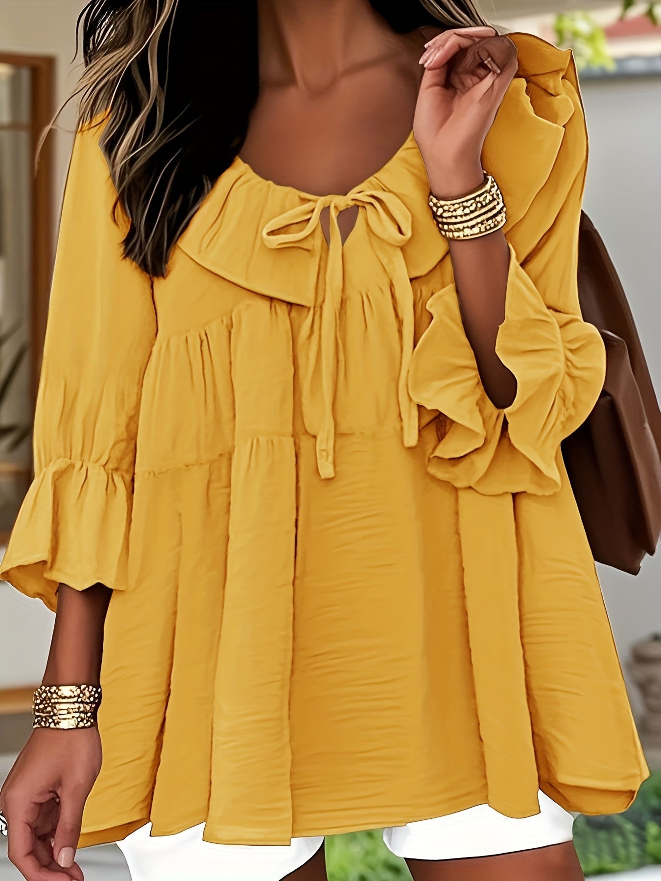 Donna™ | Textured Bow Tie Blouse
