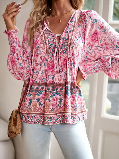 Barbara™ | Ethnic Floral Tie Blouse