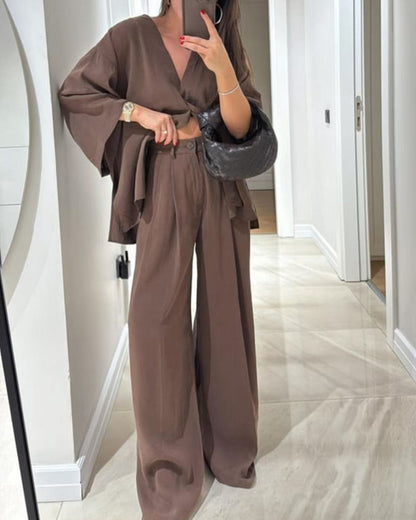 Sienna | V-Neck Top & Trousers Set