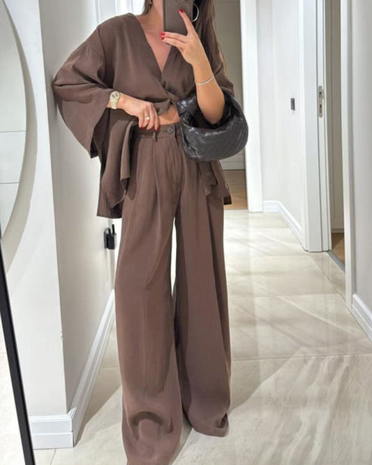 Sienna | V-Neck Top & Trousers Set