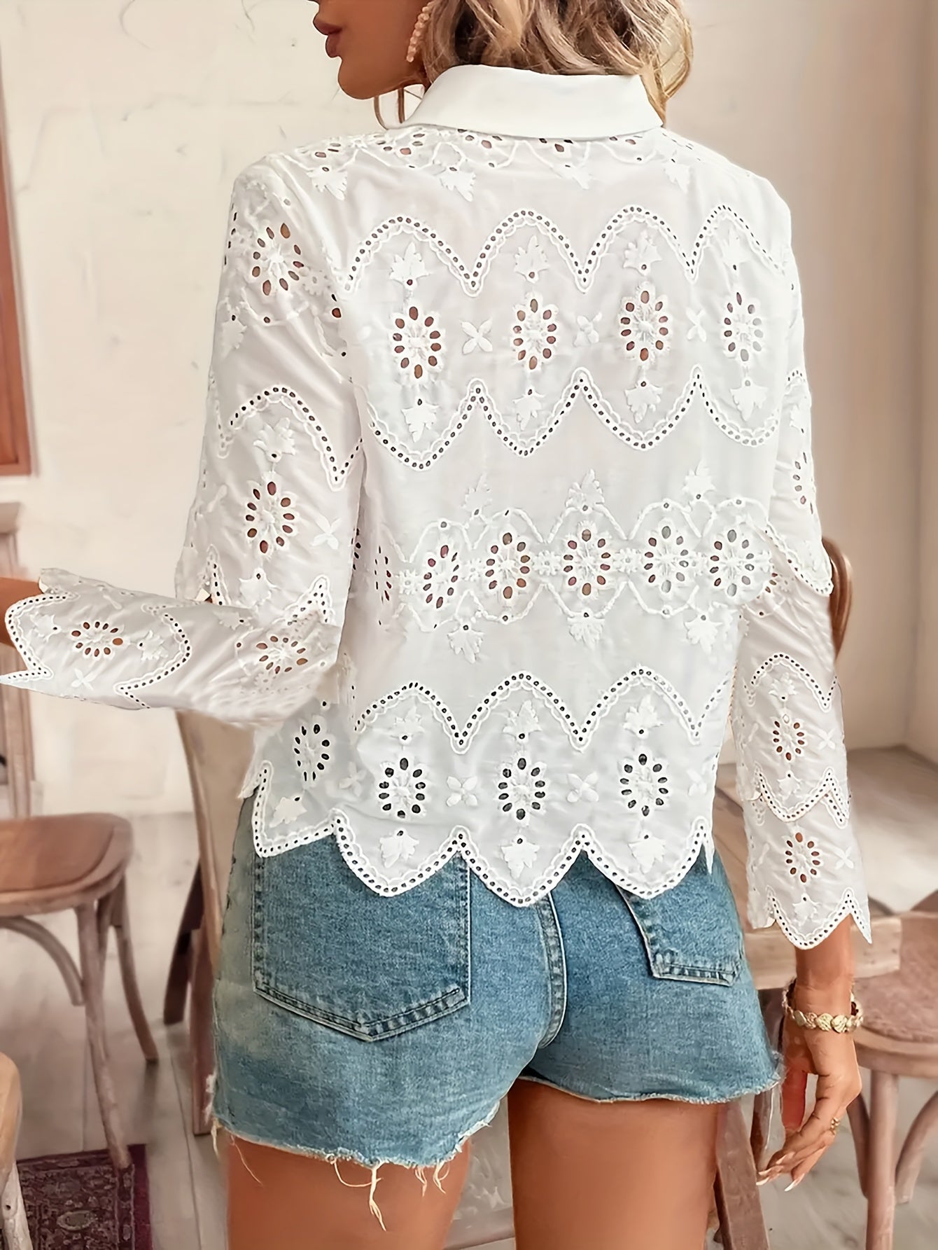 Elaine™ | White Lace Floral Blouse