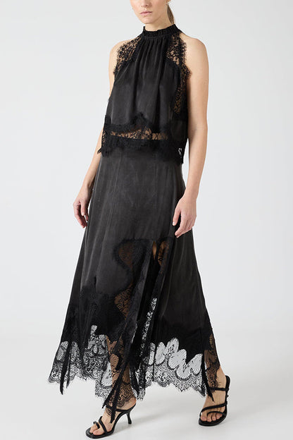 Isabella | Lace Pleated Top + Irregular Slit Skirt Set