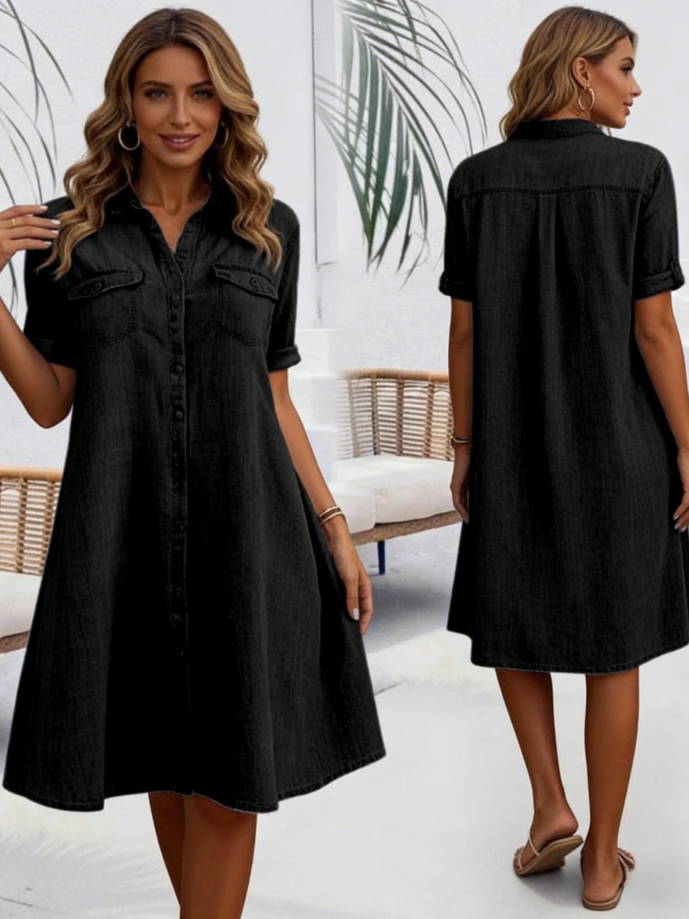 Faye | Vintage Washed Elegant Denim Dress