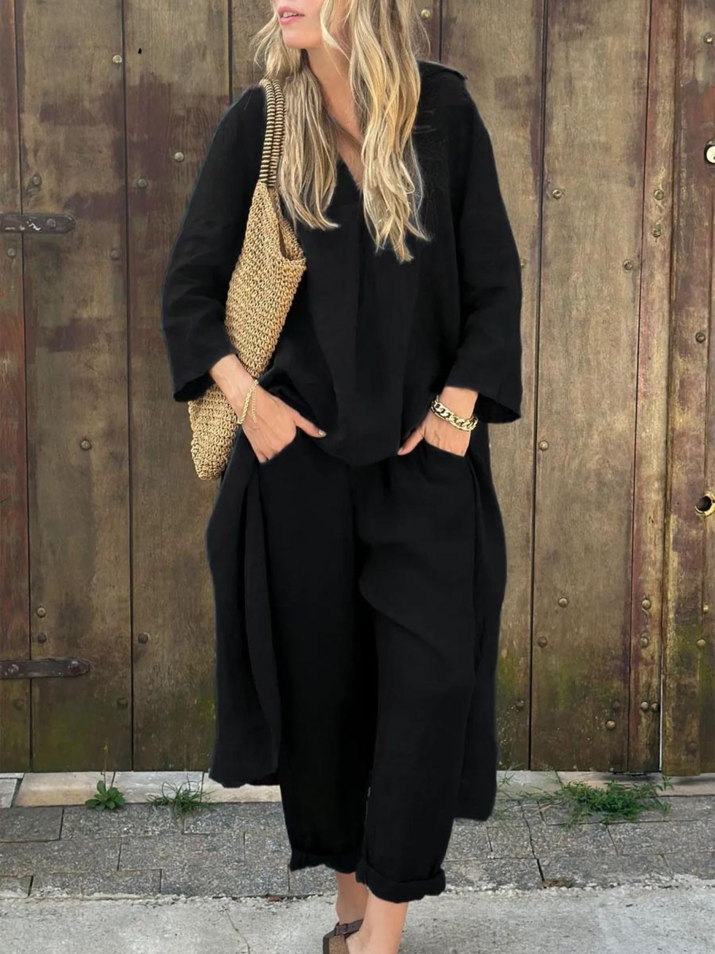Lila | V-neck Top and Wide-leg Trousers Set