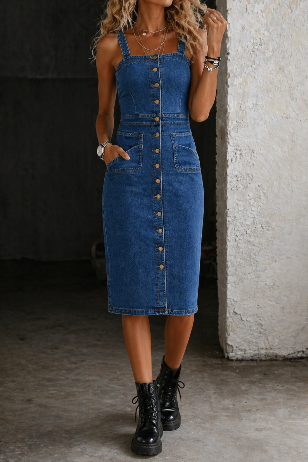 Indira | Classic Denim Button-Up Dress