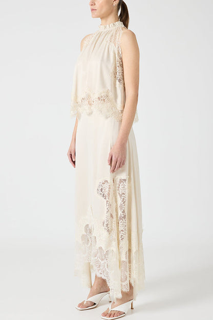 Isabella | Lace Pleated Top + Irregular Slit Skirt Set