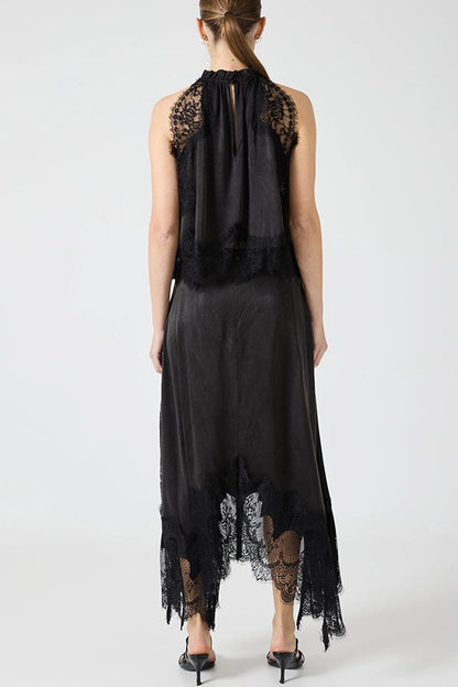 Isabella | Lace Pleated Top + Irregular Slit Skirt Set