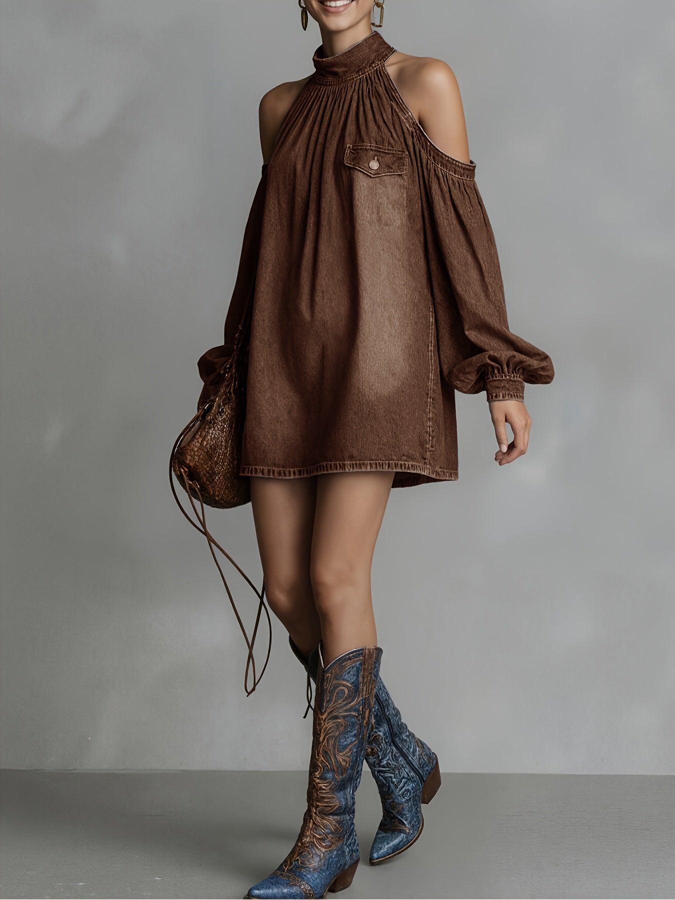 Elise | Off Shoulder Short Denim Jumpsuit