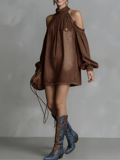 Elise | Off Shoulder Short Denim Jumpsuit