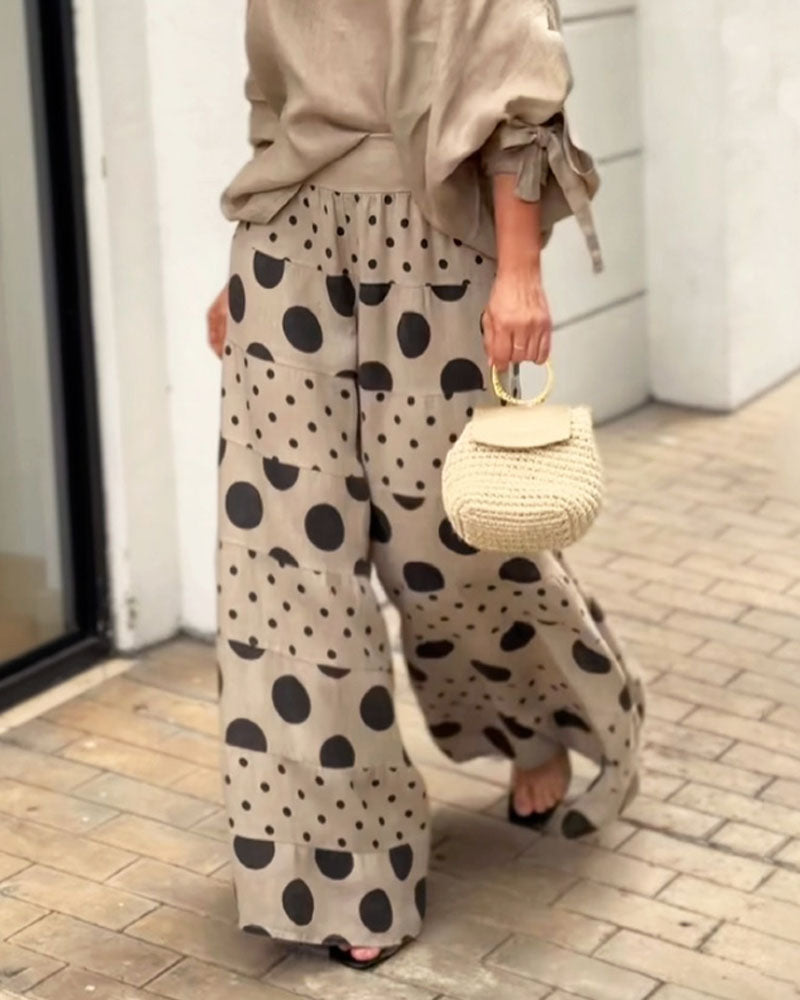 Samantha | Casual Shoulder Top & Printed Trousers Set