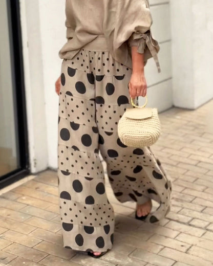 Samantha | Casual Shoulder Top & Printed Trousers Set