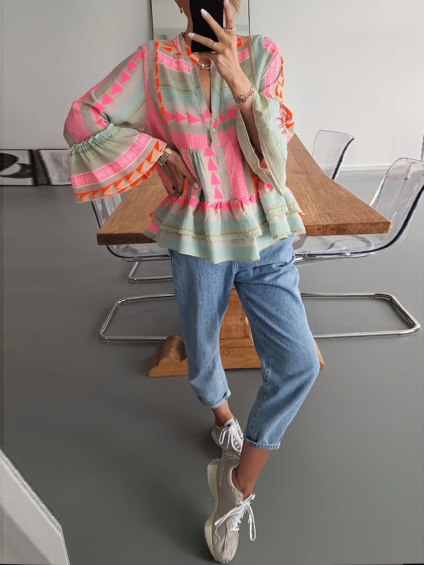 Evelyn™ | Ethnic Bell-Sleeve Blouse