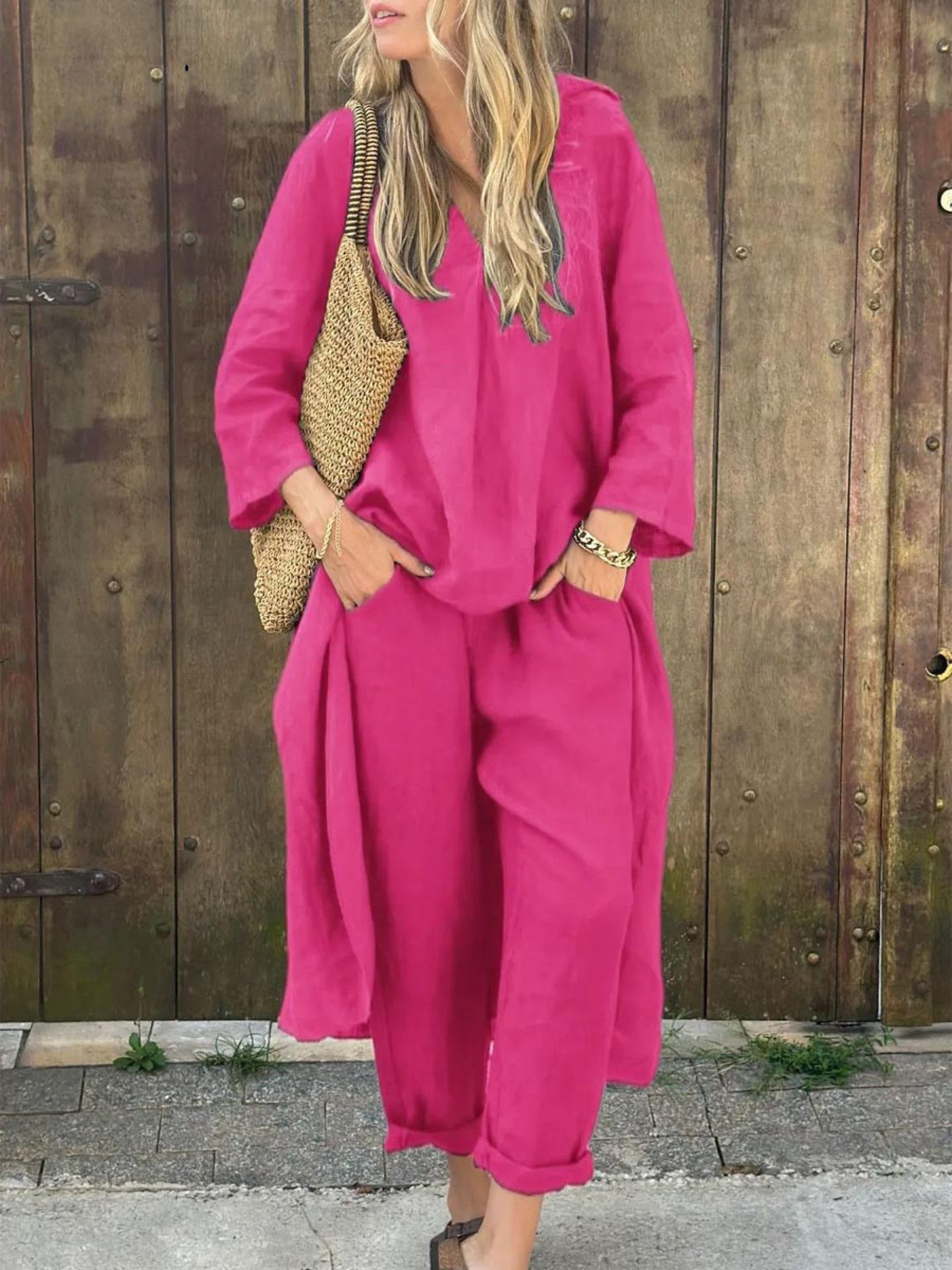 Lila | V-neck Top and Wide-leg Trousers Set