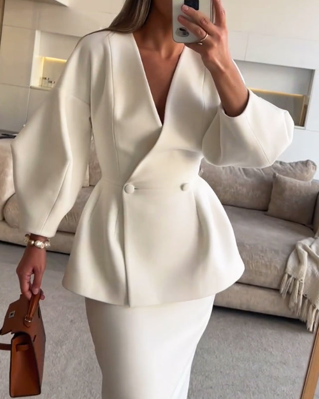 Samantha | V-Neck Top & Skirt Set
