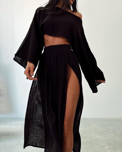 Lila | Slit Cotton and Linen Two-Piece Set