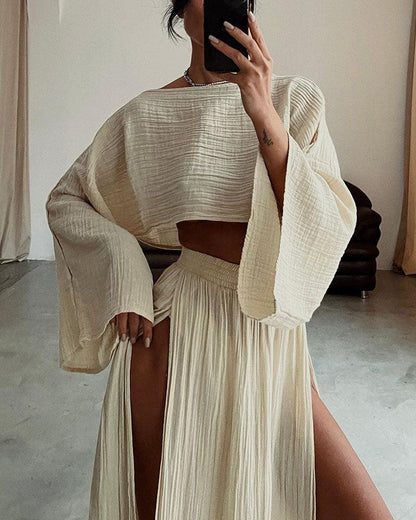 Lila | Slit Cotton and Linen Two-Piece Set