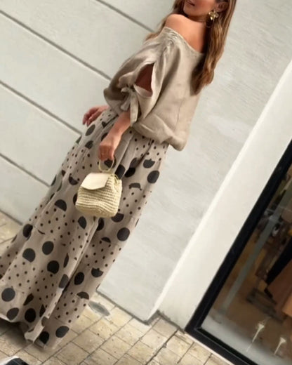 Samantha | Casual Shoulder Top & Printed Trousers Set