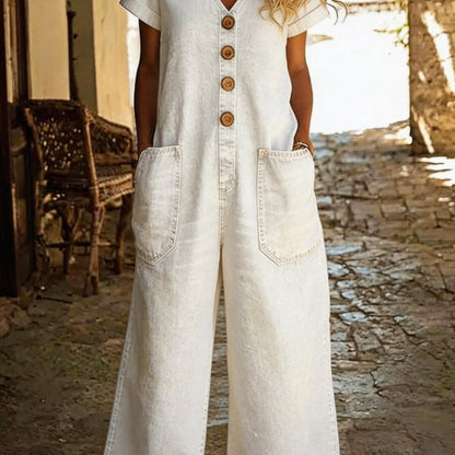 Karen | Retro Button Down Denim Jumpsuit