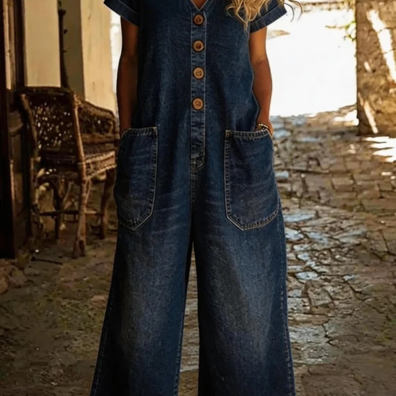 Karen | Retro Button Down Denim Jumpsuit
