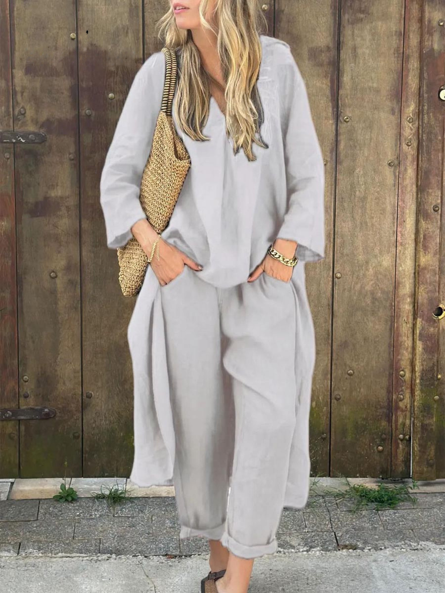 Lila | V-neck Top and Wide-leg Trousers Set