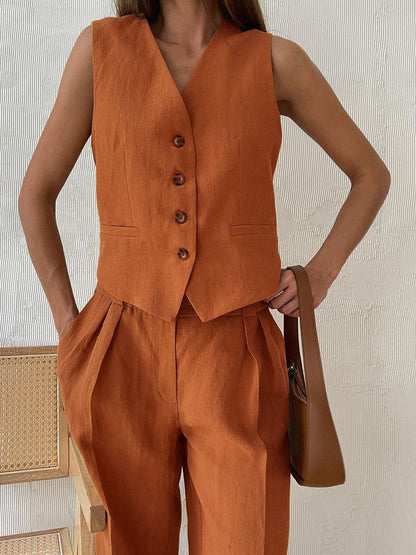Lila | V-neck Pleated Wide-leg Trousers Suit