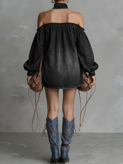 Elise | Off Shoulder Short Denim Jumpsuit
