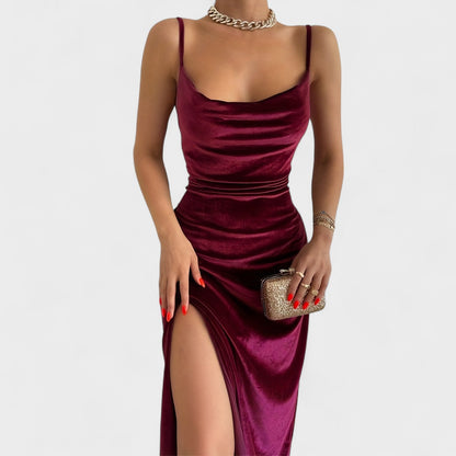 Gabriela - Velvet Dress Featuring a Chic Slit
