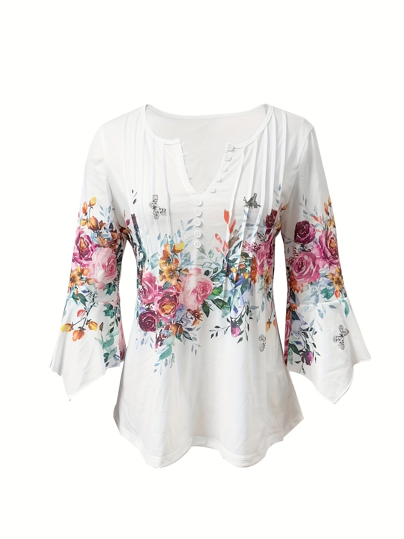 Monica™ | Floral Notched Neck Blouse