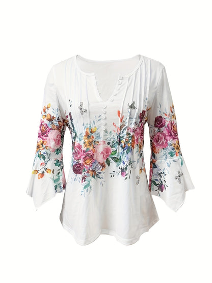 Monica™ | Floral Notched Neck Blouse