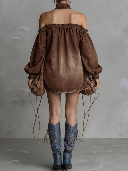 Elise | Off Shoulder Short Denim Jumpsuit