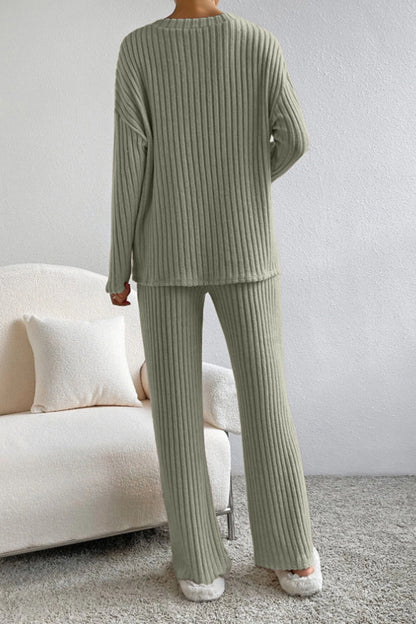 Sofia | Ribbed V-Neck Top and Trousers Set