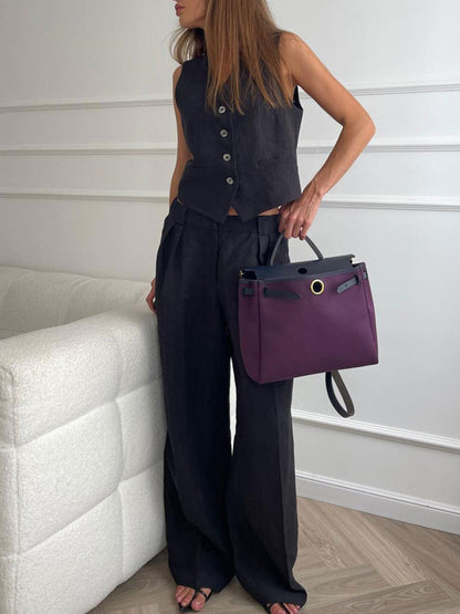 Lila | V-neck Pleated Wide-leg Trousers Suit