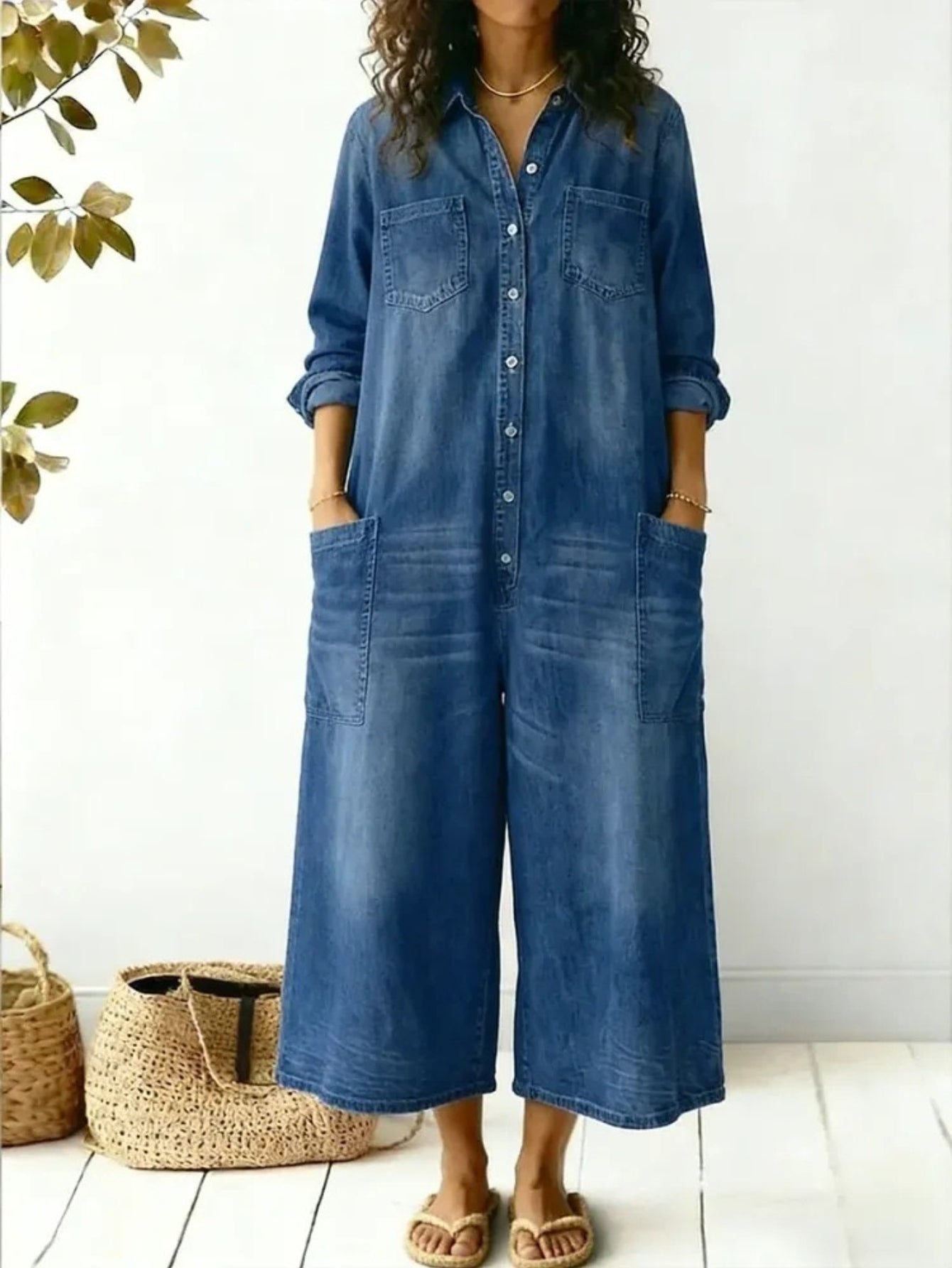 Holly | Wide Long Denim Jumpsuit