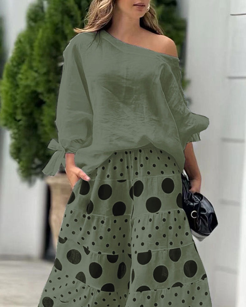 Samantha | Casual Shoulder Top & Printed Trousers Set