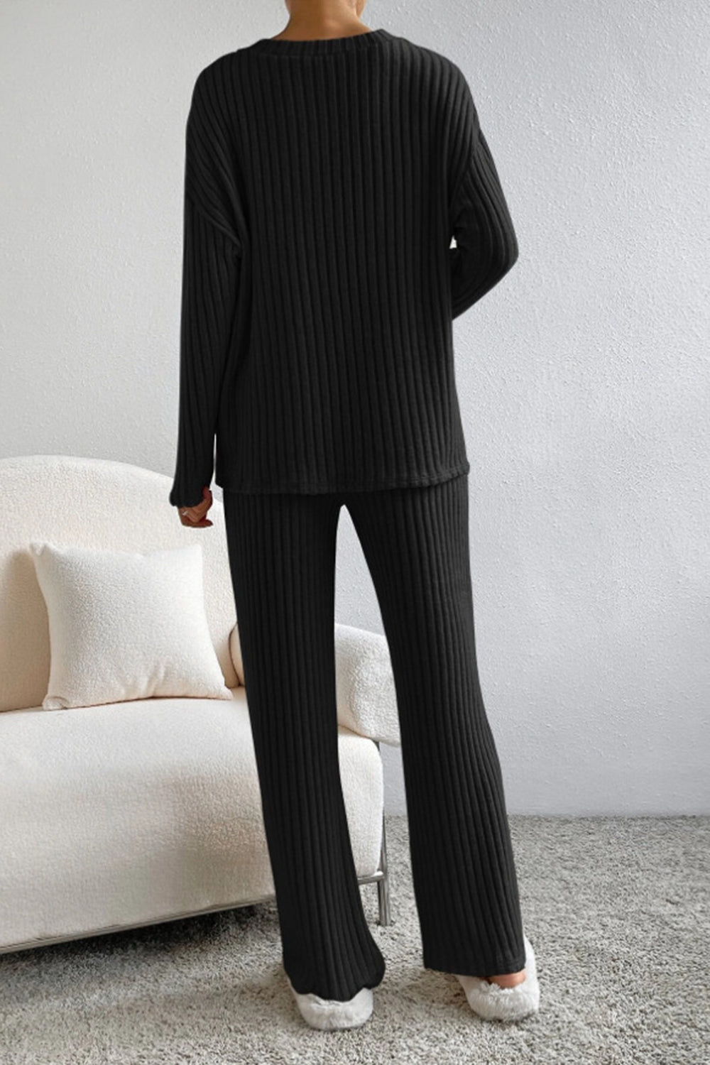 Sofia | Ribbed V-Neck Top and Trousers Set