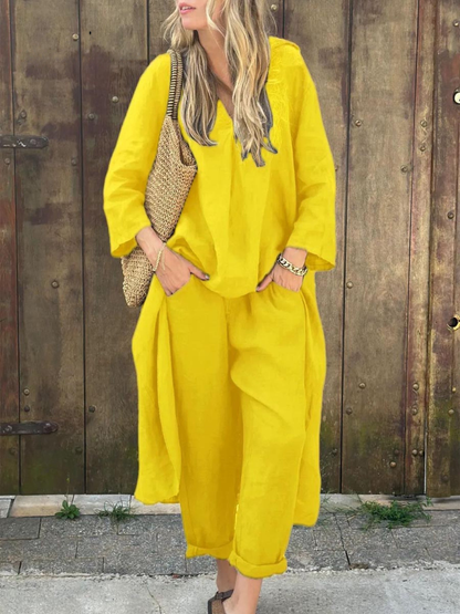 Lila | V-neck Top and Wide-leg Trousers Set