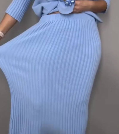 Debora | Knitted Set with Ribbed Midi Skirt