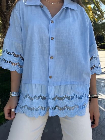 Gloria™ | Ruffled Lace Sleeve Blouse
