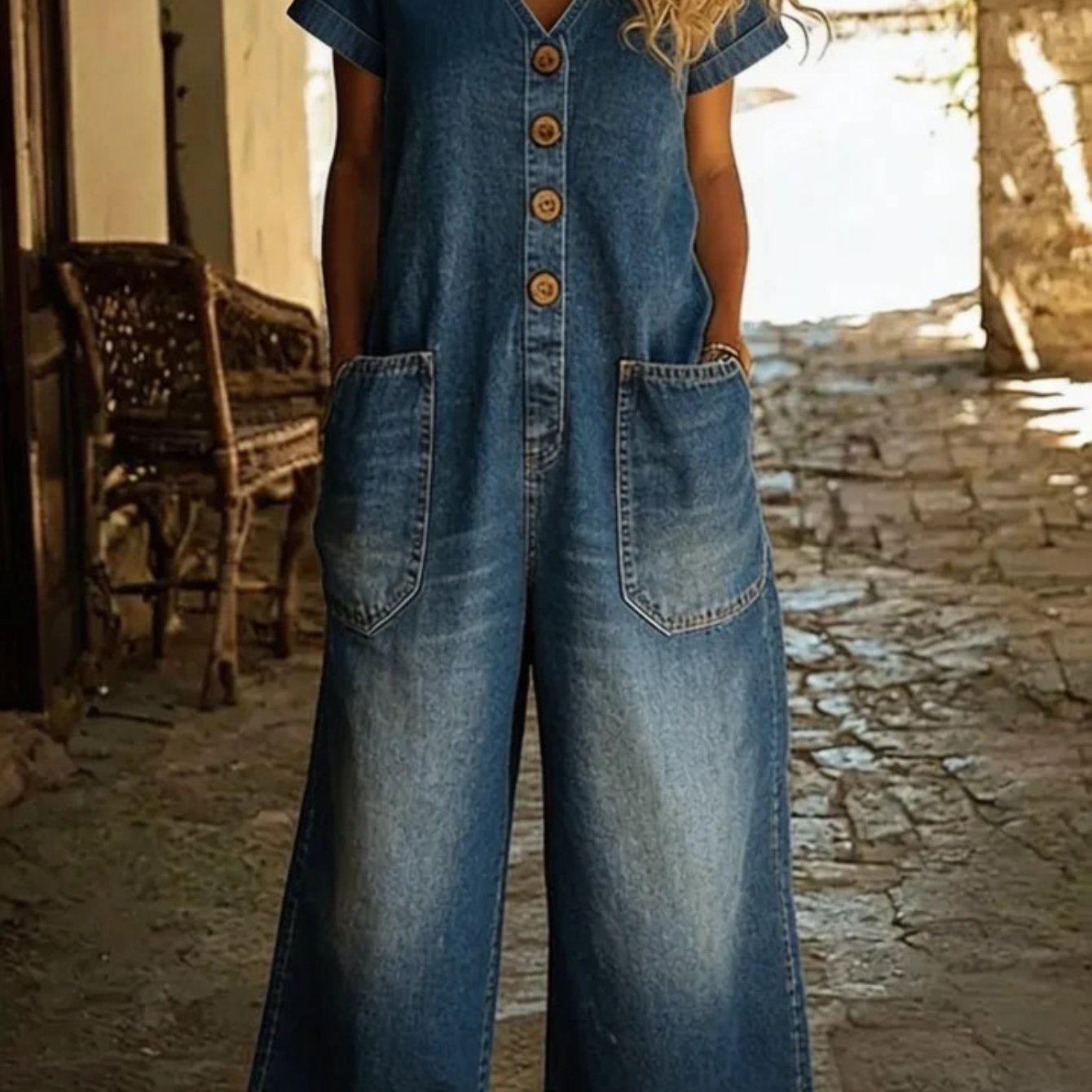 Karen | Retro Button Down Denim Jumpsuit