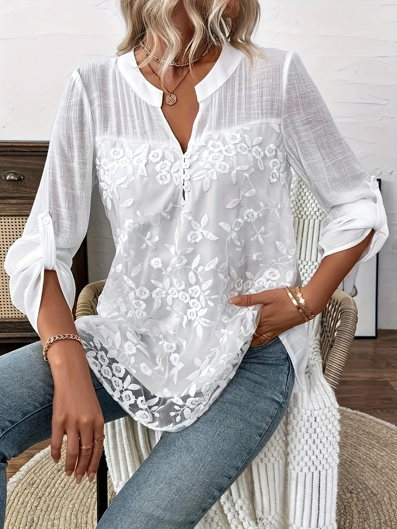 Glenda™ | Floral Embroidery Lace Blouse