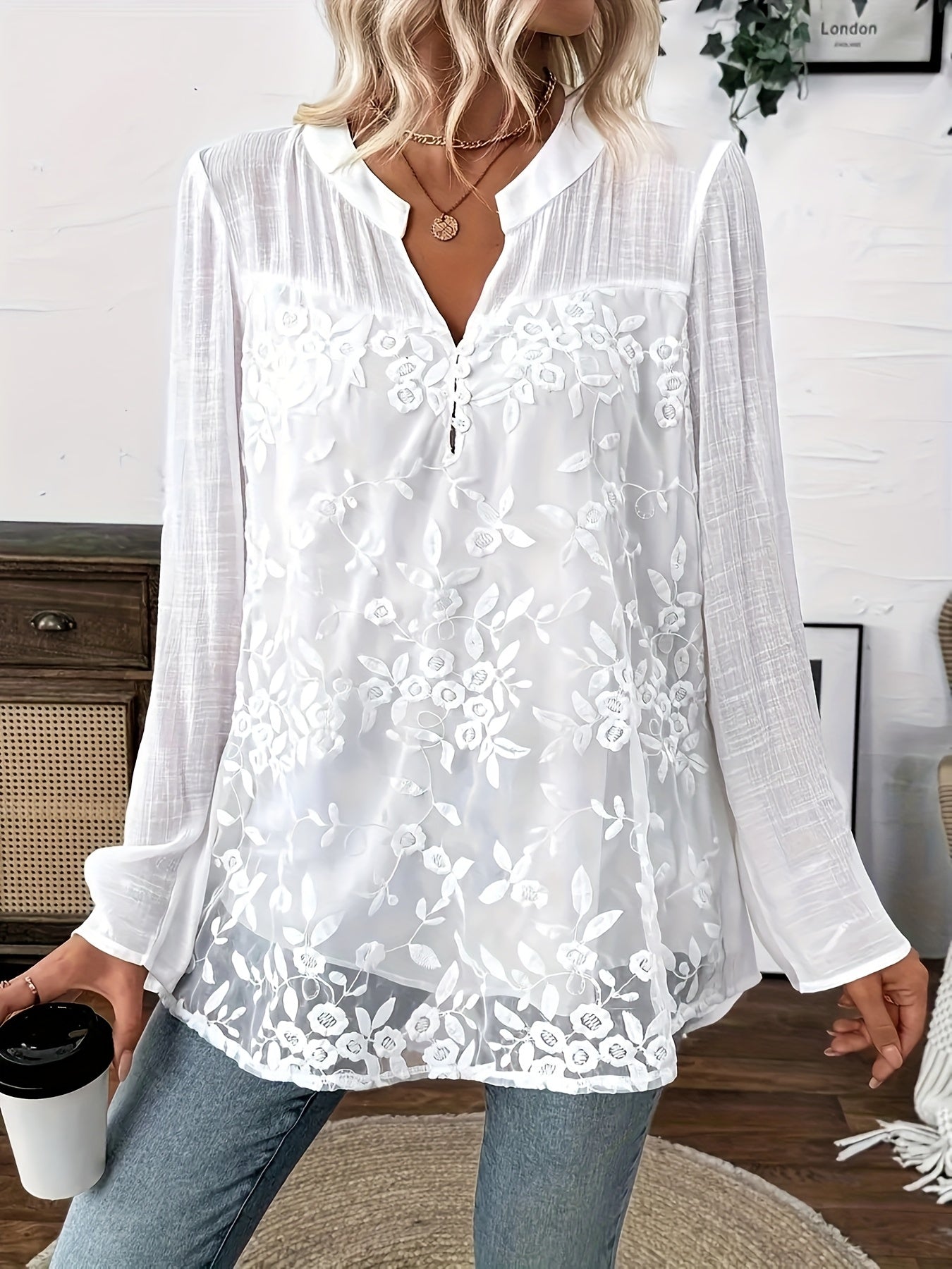 Glenda™ | Floral Embroidery Lace Blouse