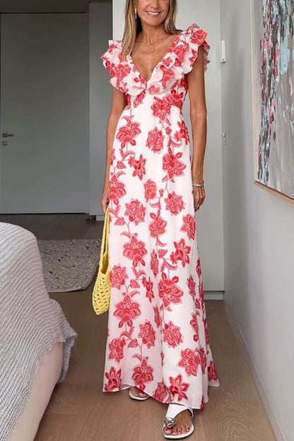 Patricia  | Ruffle Floral Print Maxi Dress