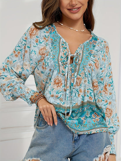 Barbara™ | Ethnic Floral Tie Blouse