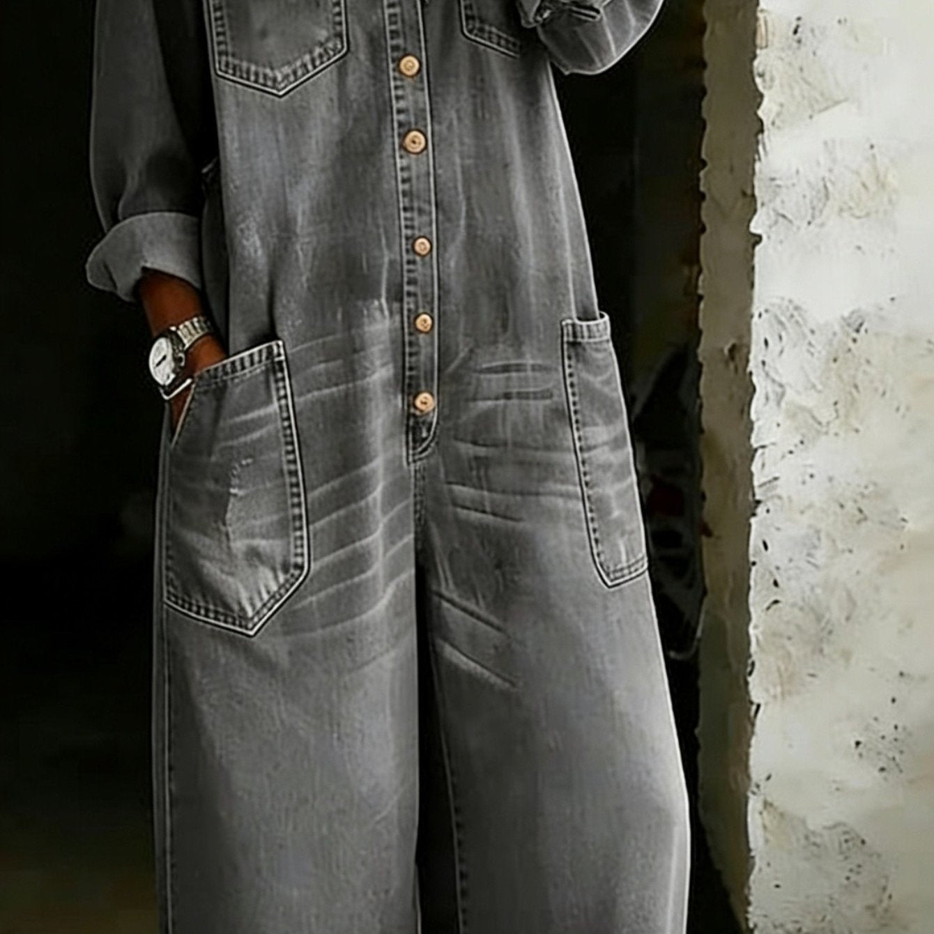 Holly | Wide Long Denim Jumpsuit