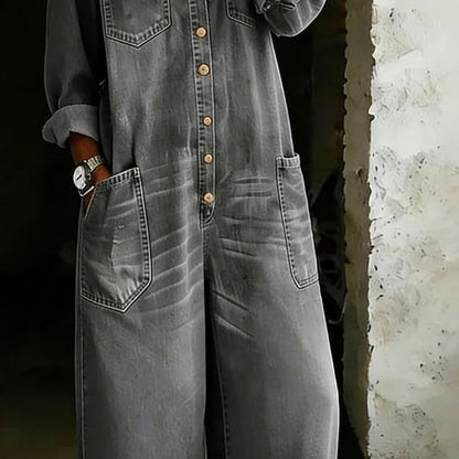 Holly | Wide Long Denim Jumpsuit