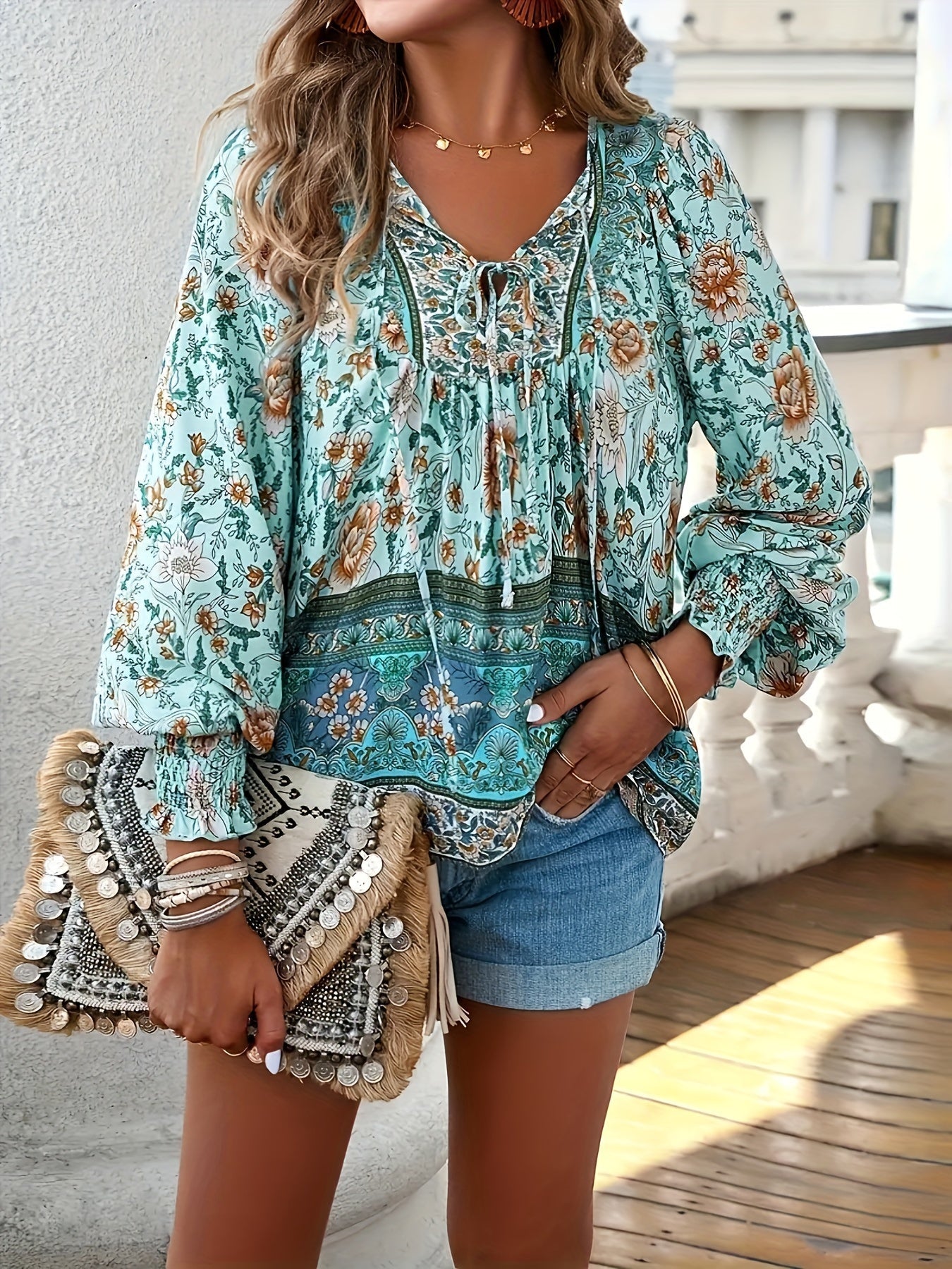 Linda™ | Floral Lantern Sleeve Blouse
