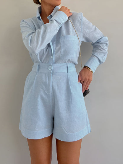 Lila | Cotton and Linen Long Sleeve Shorts Set