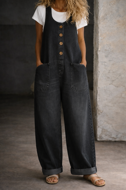 Bethany | Retro Washed Cotton Denim Overalls